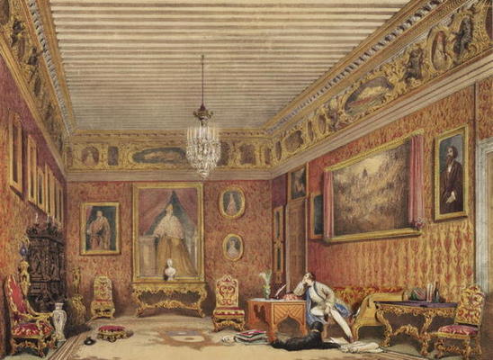 Byron's Room in Palazzo Mocenigo, Venice (w/c on paper) à Ecole anglaise, (19ème siècle)