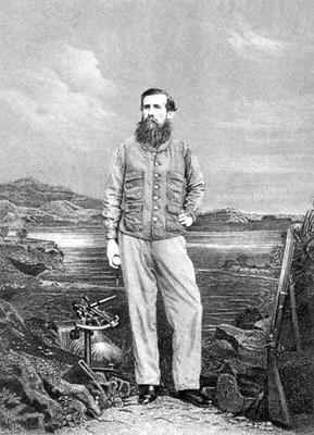 Portrait of John Speke (1827-64) in front of Lake Victoria, frontispiece to 'Journal of the Discover à Ecole anglaise, (19ème siècle)