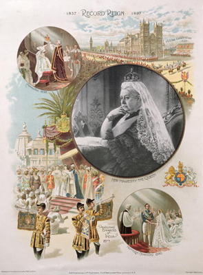 Queen Victoria (1819-1901) depicted at the time of her Diamond Jubilee in 1897 together with some of à Ecole anglaise, (19ème siècle)