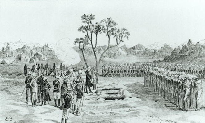 The Burial of General Earle and Colonels Eyre and Coveney at Kirbekan, from 'The Campaign of the Cat à Ecole anglaise, (19ème siècle)