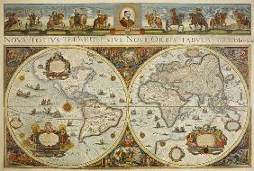 Carte de terre dans deux hémisphères avec le portrait du pape Innocent XI  et image du prince europé