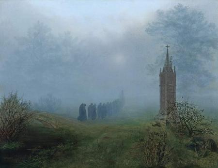 procession dans le brouillard