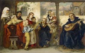 Martin Luther au milieu de sa famille jouant de la musique (avec  Cranach et Melanchthon)