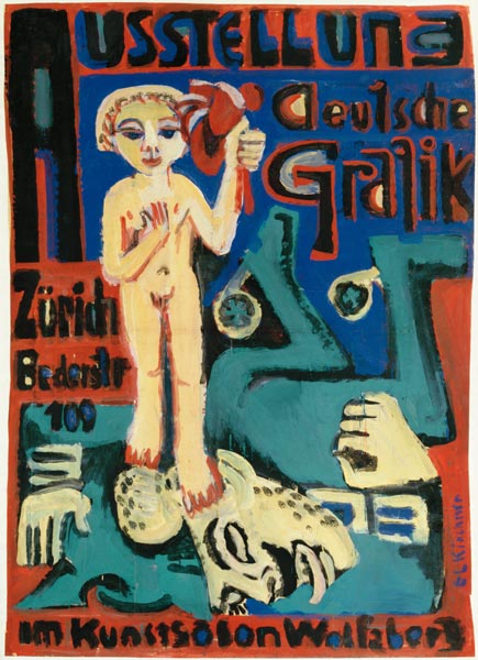 Affiche d'exposition graphique Zurich allemande. à Ernst Ludwig Kirchner