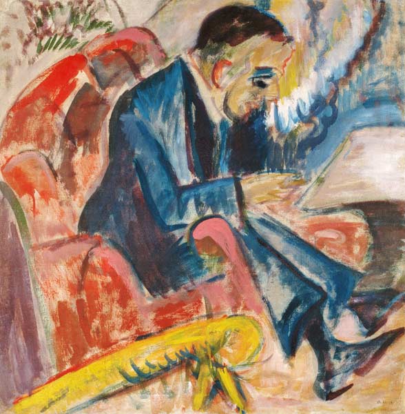 Homme étant assis sur la banque de parc. à Ernst Ludwig Kirchner