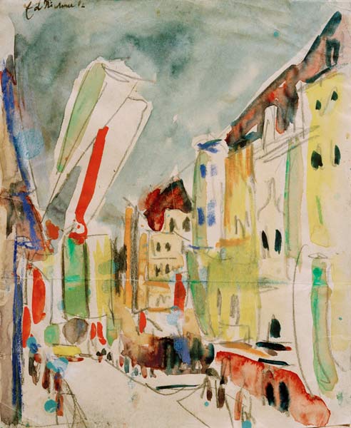 Scène de rue avec des drapeaux à Ernst Ludwig Kirchner