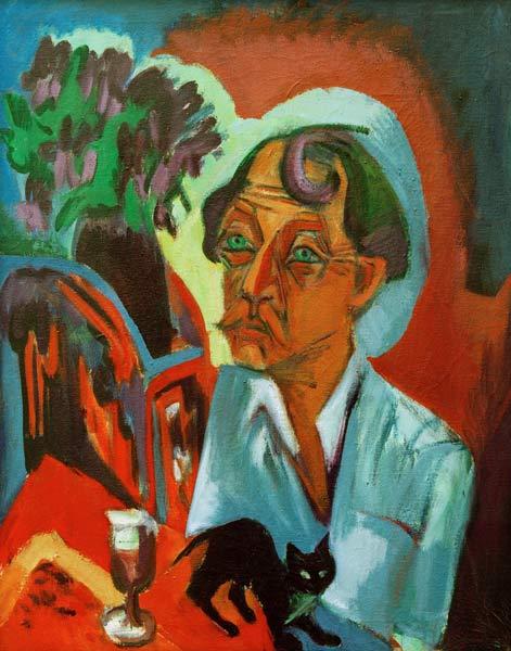 Le peintre Stirner avec un chat