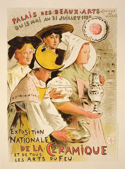 Reproduction of a poster advertising the 'National Exhibition of Ceramics' à Etienne Moreau-Nelaton