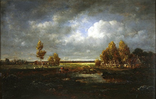 The Pond near the Road, Farm in Le Berry, c.1845-48 à Etienne-Pierre Théodore Rousseau