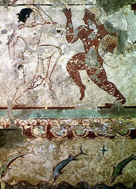 Two Dancers and Dolphins Leaping through Waves, frieze from the Tomb of the Lionesses in the necropo à Étrusque