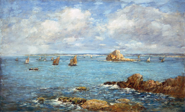 Douarnenez, sea bay with ships - Eugène Boudin
