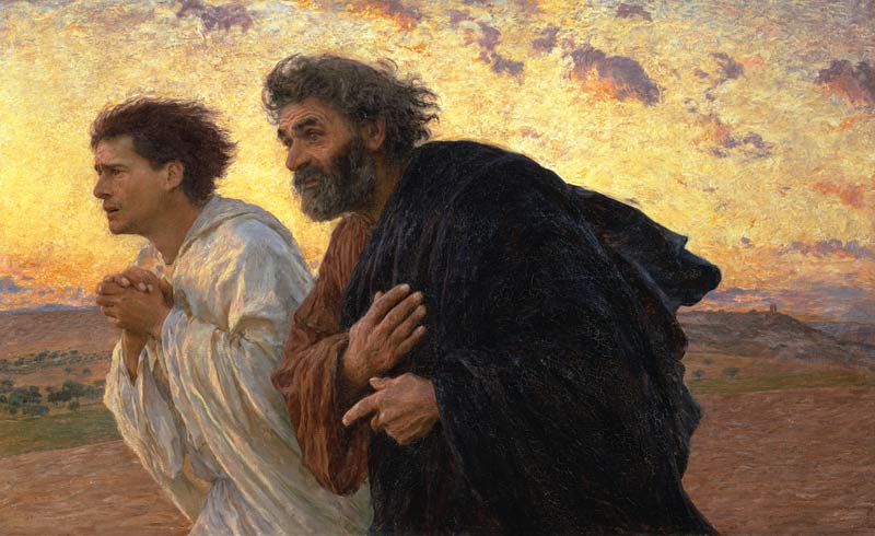 Les disciples Pierre et Jean courant au sépulcre le matin de la Résurrection à Eugène Burnand