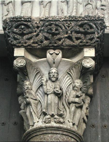 Column capital with Christ Blessing from the West Portal of the facade à Eugene Emmanuel Viollet-le-Duc