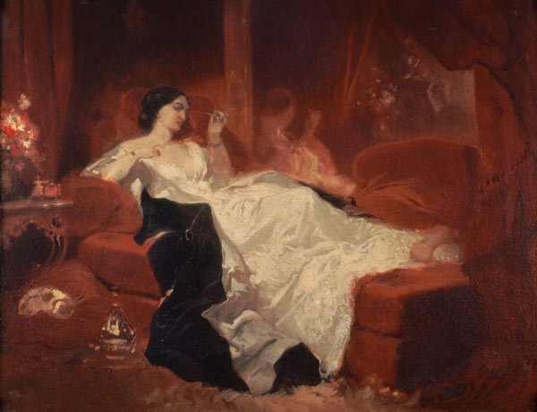 Woman on a red sofa à Eugène Louis Lami