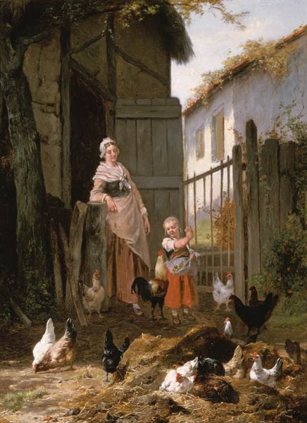 en nourrissant les poules (en collaboration avec Jan David Col, 1822-1900) à Eugène Remy Maes