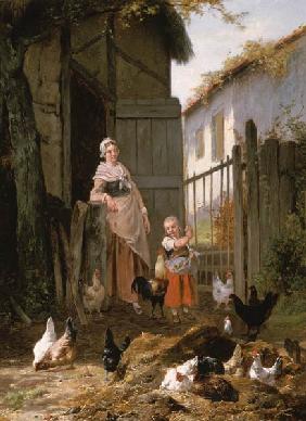 en nourrissant les poules (en collaboration avec Jan David Col, 1822-1900)