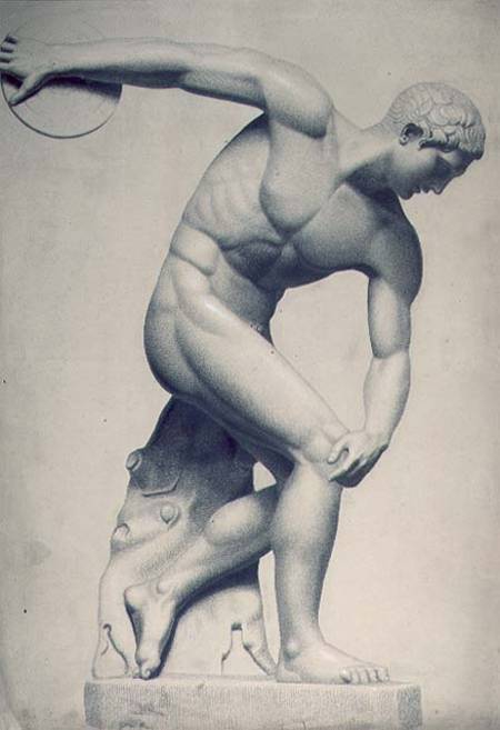 Discus thrower, drawing of a classical sculpture à Evelyn de Morgan