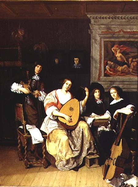 Interior with a group of musicians (panel) à F. Sant-Acker