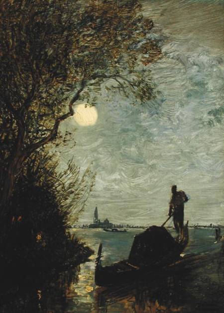 Moonlit Scene with Gondola à Felix Ziem