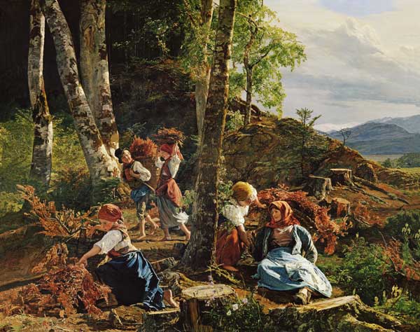 ramasseurs de brousaille dans la forêt viennoise. à Ferdinand Georg Waldmüller