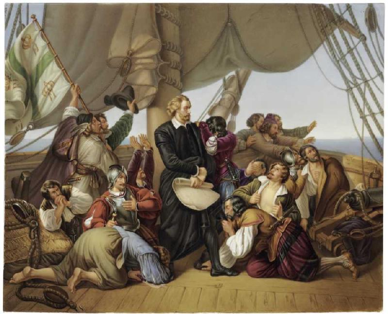 Christopher Kolumbus auf seinem Schiff. à Ferdinand Hodler
