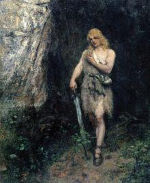 Siegfried avant les Fafners caverne avec l'anneau et l'épée Notung