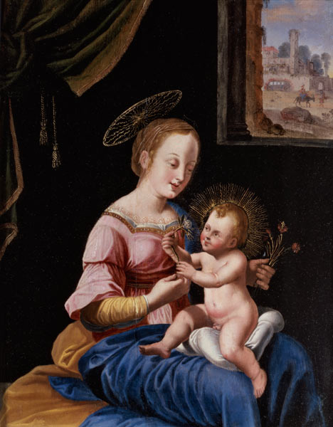 Virgin and Child with the Flight into Egypt à École flamande