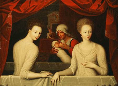 Gabrielle d'Estrees (1573-99) and her si - Fontainebleau School en  reproduction imprimée ou copie peinte à l\'huile sur toile