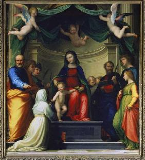 le mariage mystique de Sainte Catherine de Siène, en présence huit Saints