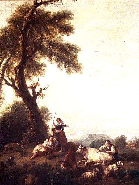 Landscape with Peasants Watching a Herd of Cattle à Francesco Zuccarelli