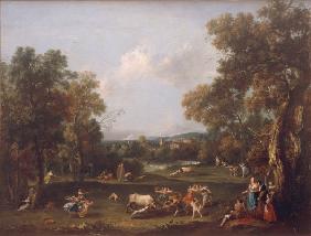 Zuccarelli, Paysage et chasse au taureau