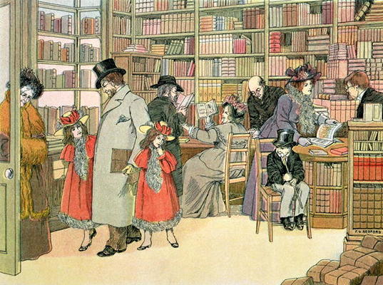 The Book Shop, from 'The Book of Shops', 1899 (colour litho) à Francis Donkin Bedford