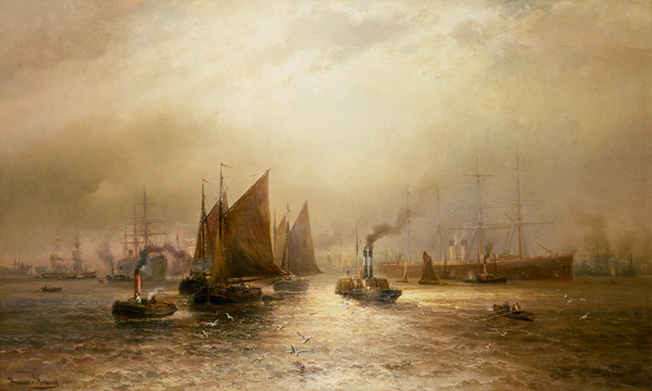 A Busy Morning on the River Mersey à Francis Krause