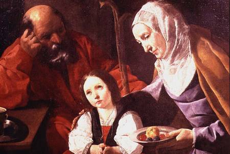 The Holy Family, detail of the Virgin Offering Fruit to the Christ Child à Francisco de Zurbarán (y Salazar)