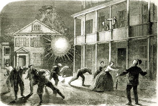 The Federals shelling the City of Charleston: Shell bursting in the streets in 1863 à Frank Vizetelly