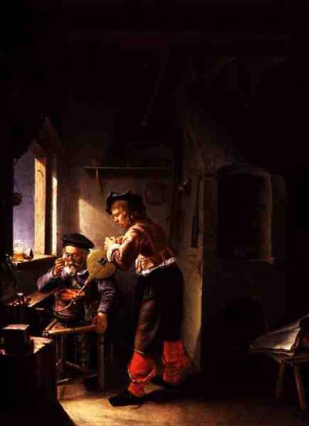 An Alchemist and his Assistant in their Workshop à Frans van l'Ancien Mieris
