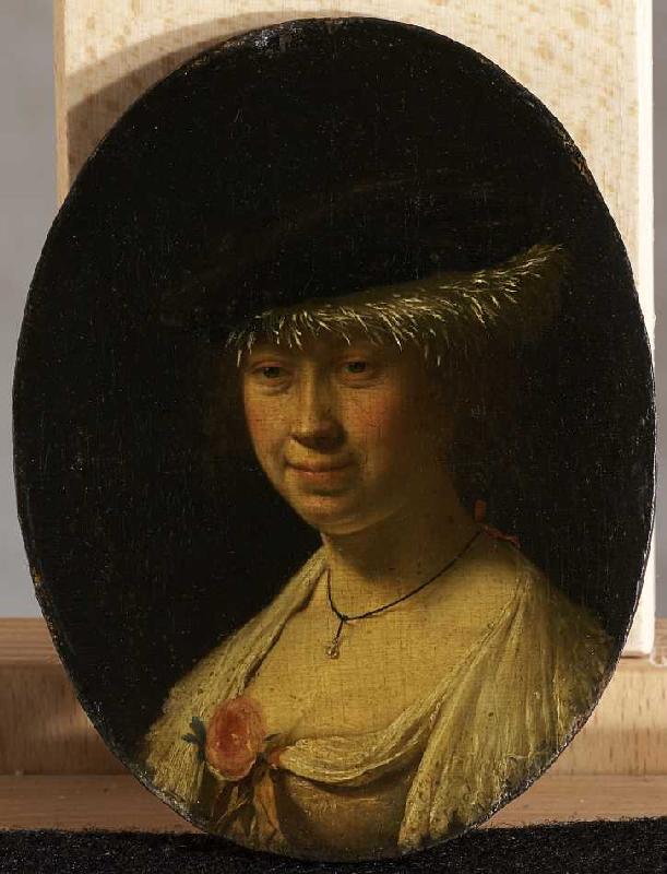 Bildnis einer Dame mit Barett. à Frans van Mieris l'Ancien