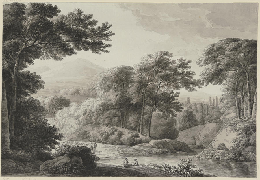 Baumreiche Landschaft mit Schafherde à Franz Innocenz Josef Kobell