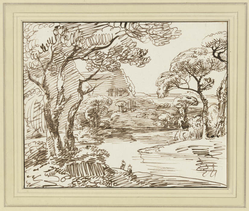 Flussuferlandschaft mit Bäumen à Franz Innocenz Josef Kobell