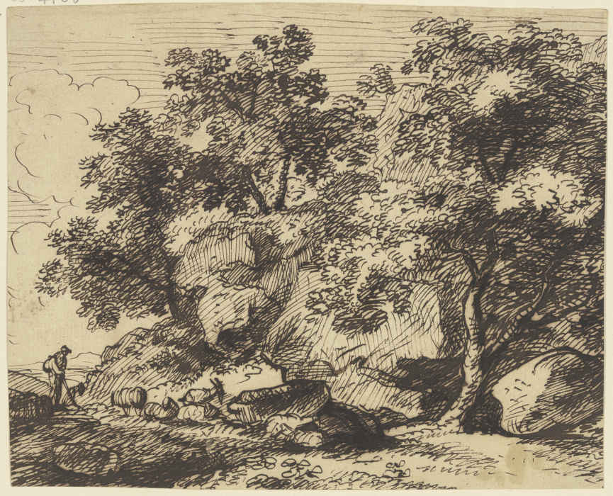 Hirt und Herde in felsiger Landschaft mit Bäumen à Franz Innocenz Josef Kobell