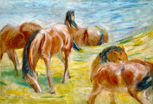 chevaux dans l'herbe à Franz Marc