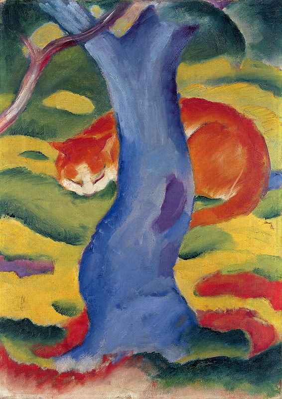 Chat derrière un arbre. à Franz Marc