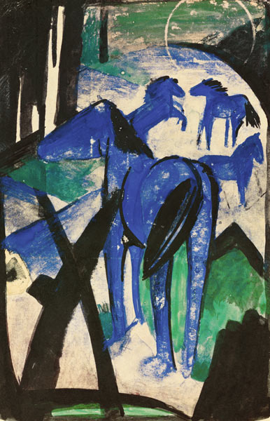 Le jument mère des chevaux bleus I  (Carte postale à des Else élèves de cachot de lecture) à Franz Marc