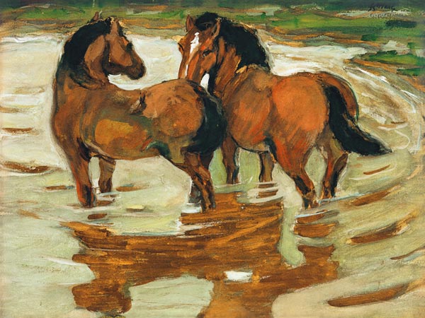 Zwei Pferde in der Schwemme à Franz Marc
