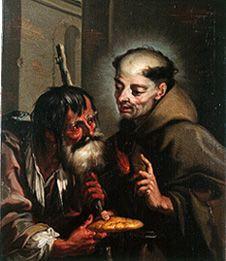 Le Pierre le Regaladis Saint nourrit un mendiant avec le pain.
