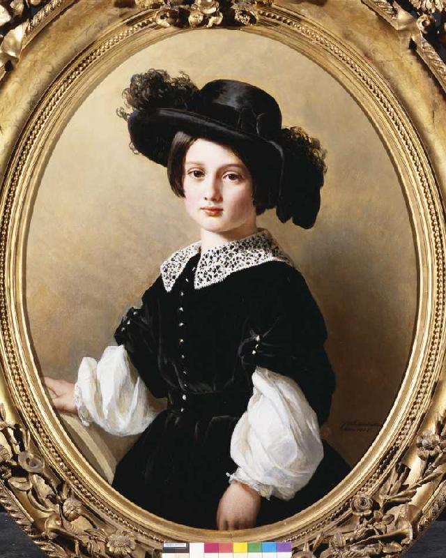 Portrait eines Mädchens im Samtkleid und Hut à Franz Xaver Winterhalter