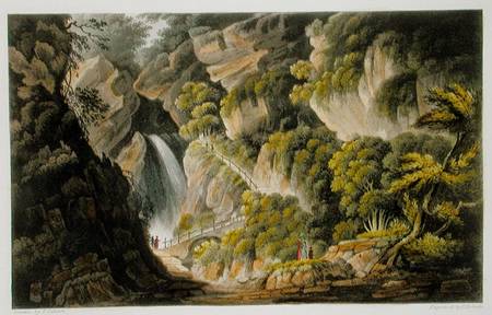 Waterfall at Shanklin, from 'The Isle of Wight Illustrated, in a Series of Coloured Views', engraved à Frederick Calvert