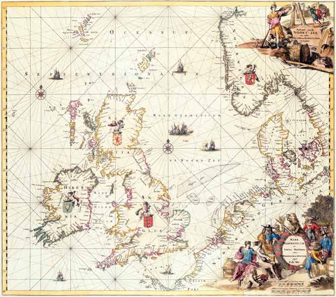 Map of the North Sea, c.1675 à Frederick de Wit