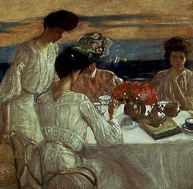 Dames sur la terrasse pour le thé de l'après-midi