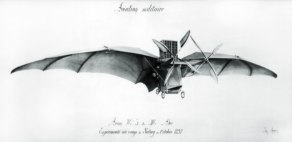 Avion III, ''The Bat'', designed Clement Ader (1841-1925) at the Satory military camp, October 1897 à École française